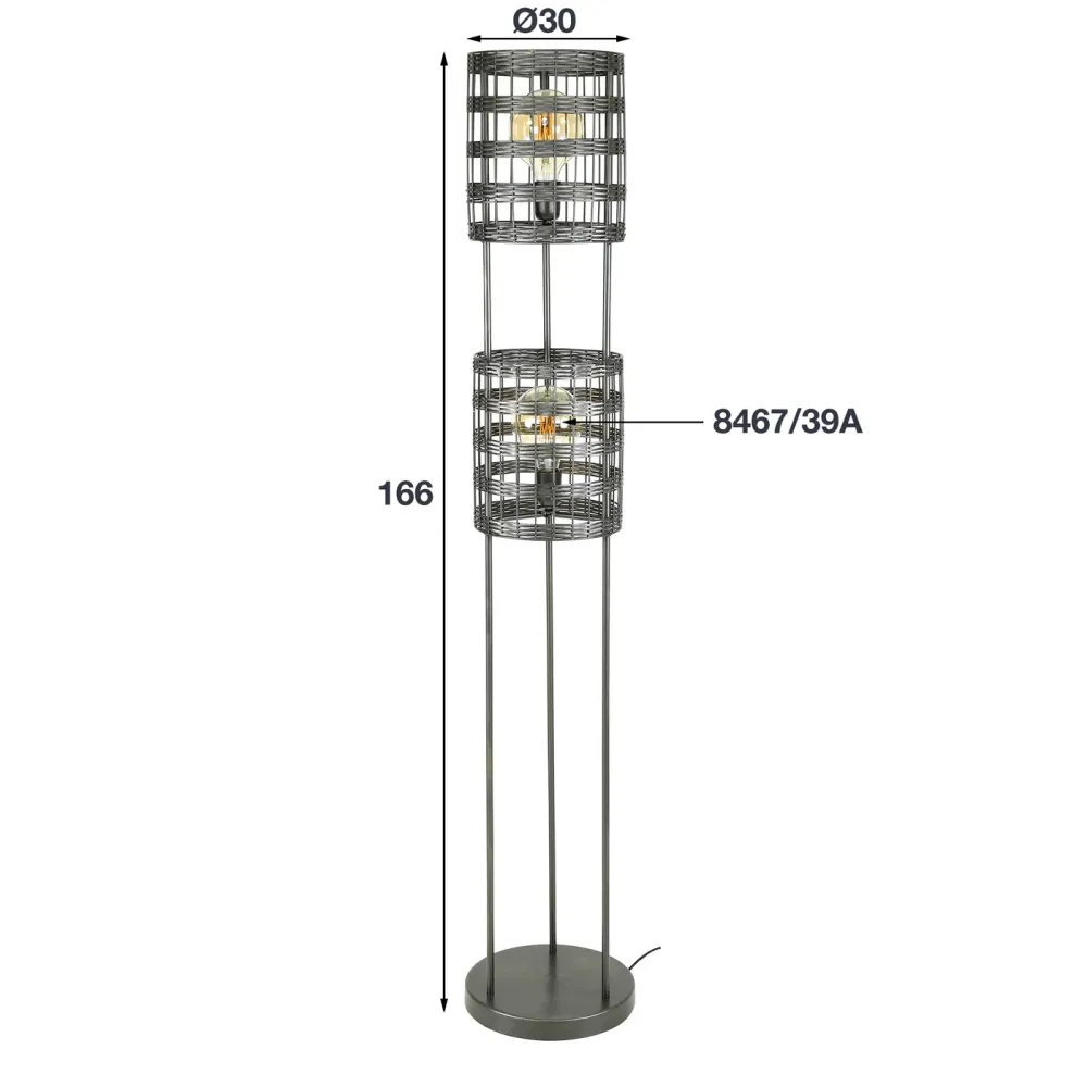 Giga Meubel Vloerlamp Metal Blinds - Zwart - 2-Lichts - 30x30x166cm