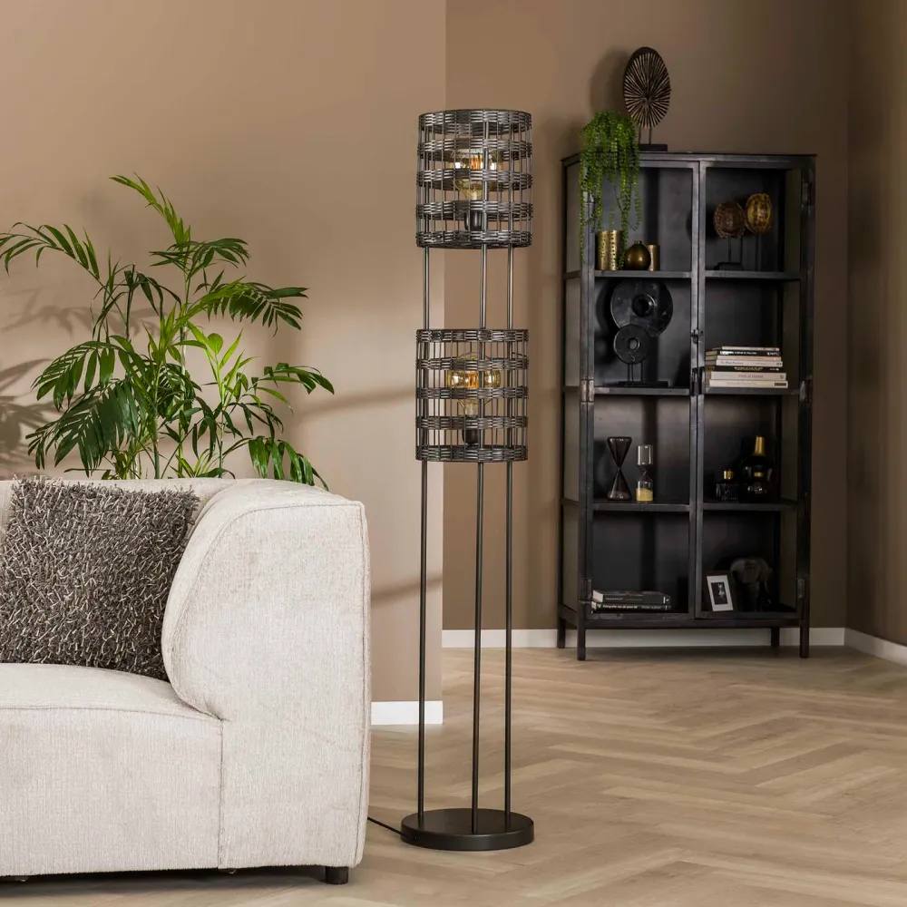 Giga Meubel Vloerlamp Metal Blinds - Zwart - 2-Lichts - 30x30x166cm