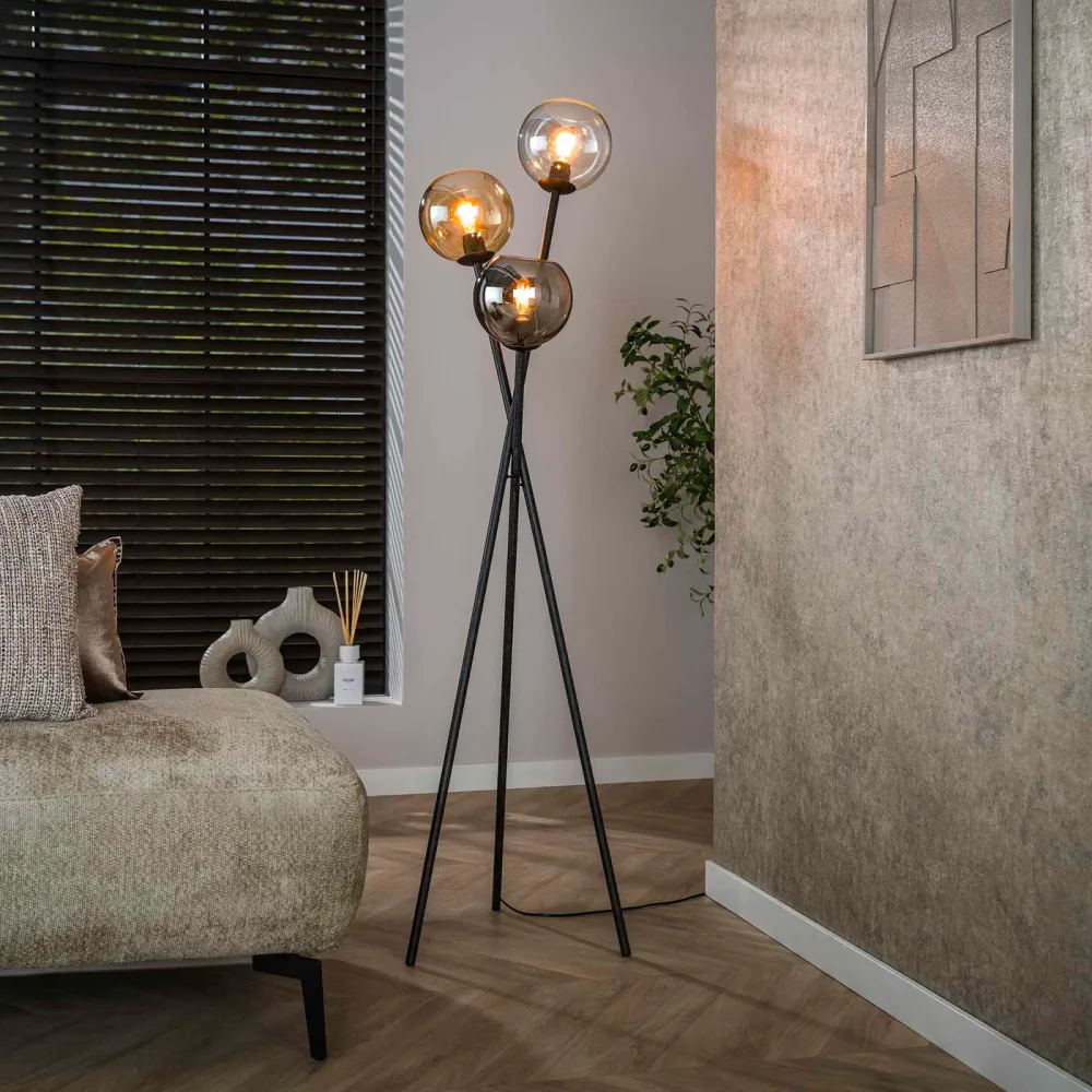 Giga Meubel Vloerlamp Multi Globe - Zwart Metaal - 3-Lichts - 45x45x174cm