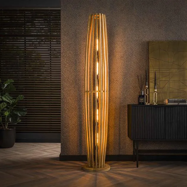 Giga Meubel Vloerlamp Orbit XL - Mangohout Naturel - 5-Lichts - 190x30x30cm