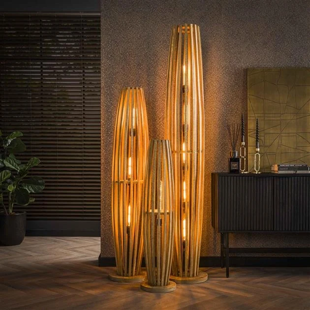 Giga Meubel Vloerlamp Orbit XL - Mangohout Naturel - 5-Lichts - 190x30x30cm