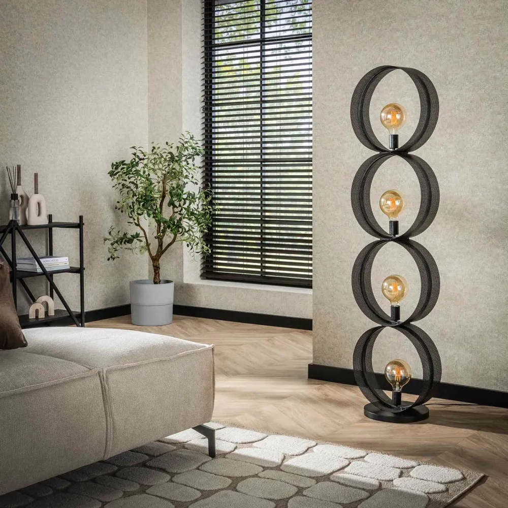 Giga Meubel Vloerlamp Ring - Zwart Metaal - 4-Lichts - 40x30x162cm