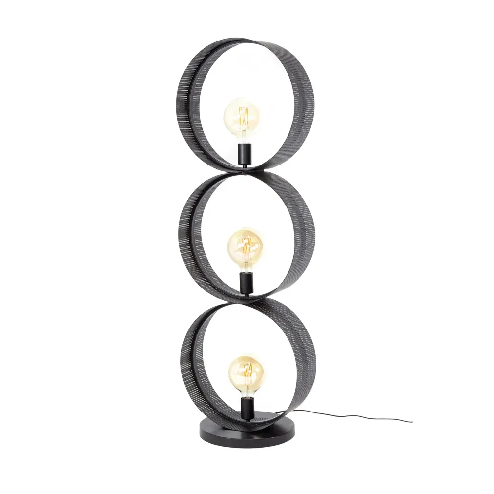 Giga Meubel Vloerlamp Ring - Zwart Metaal - 3-Lichts - 40x30x122cm