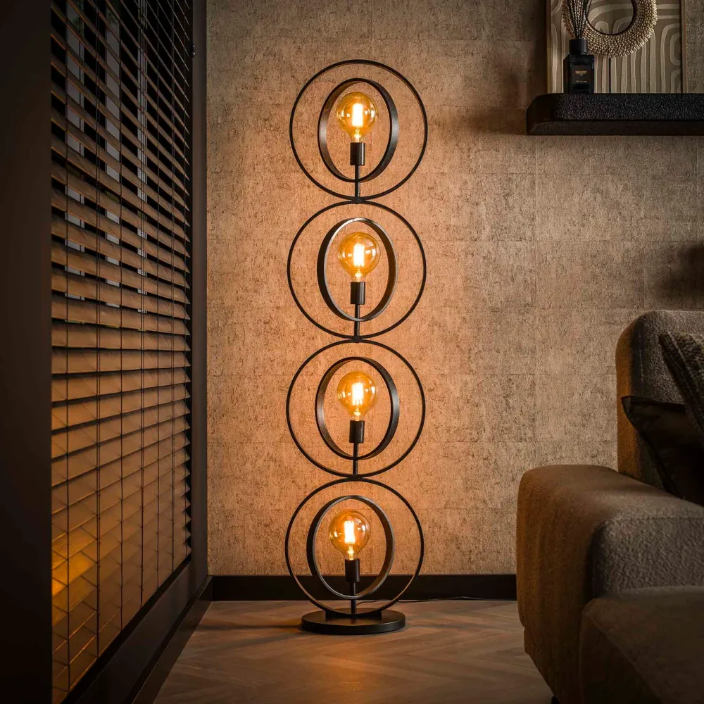 Giga Meubel Vloerlamp Turn Around XL - Zwart - 4-Lichts - 40x30x180cm