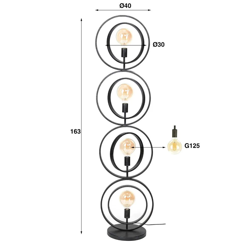 Giga Meubel Vloerlamp Turn Around XL - Zwart - 4-Lichts - 40x30x180cm