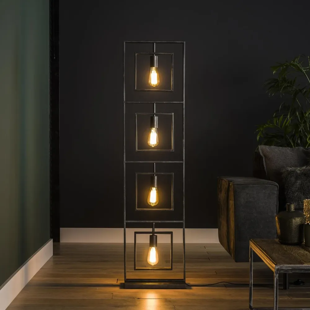 Giga Meubel Vloerlamp Turn Square - Zwart - 4-Lichts - 35x22x140cm