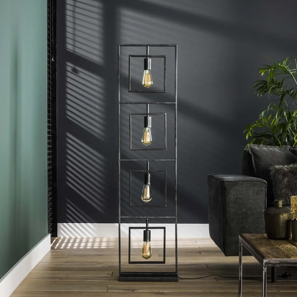 Giga Meubel Vloerlamp Turn Square - Zwart - 4-Lichts - 35x22x140cm