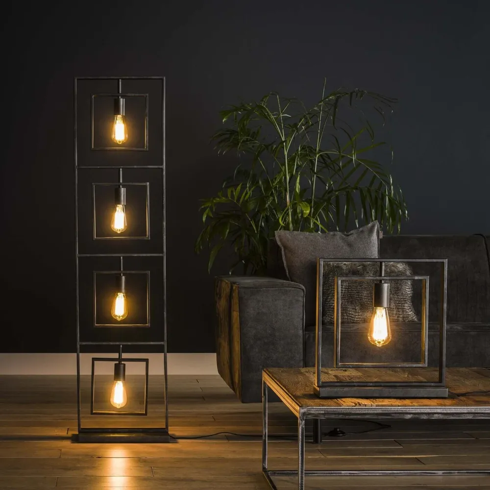 Giga Meubel Vloerlamp Turn Square - Zwart - 4-Lichts - 35x22x140cm