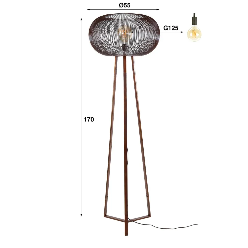 Giga Meubel Vloerlamp Twist Driepoot - Zwart - 1-Lichts - 55x55x170cm
