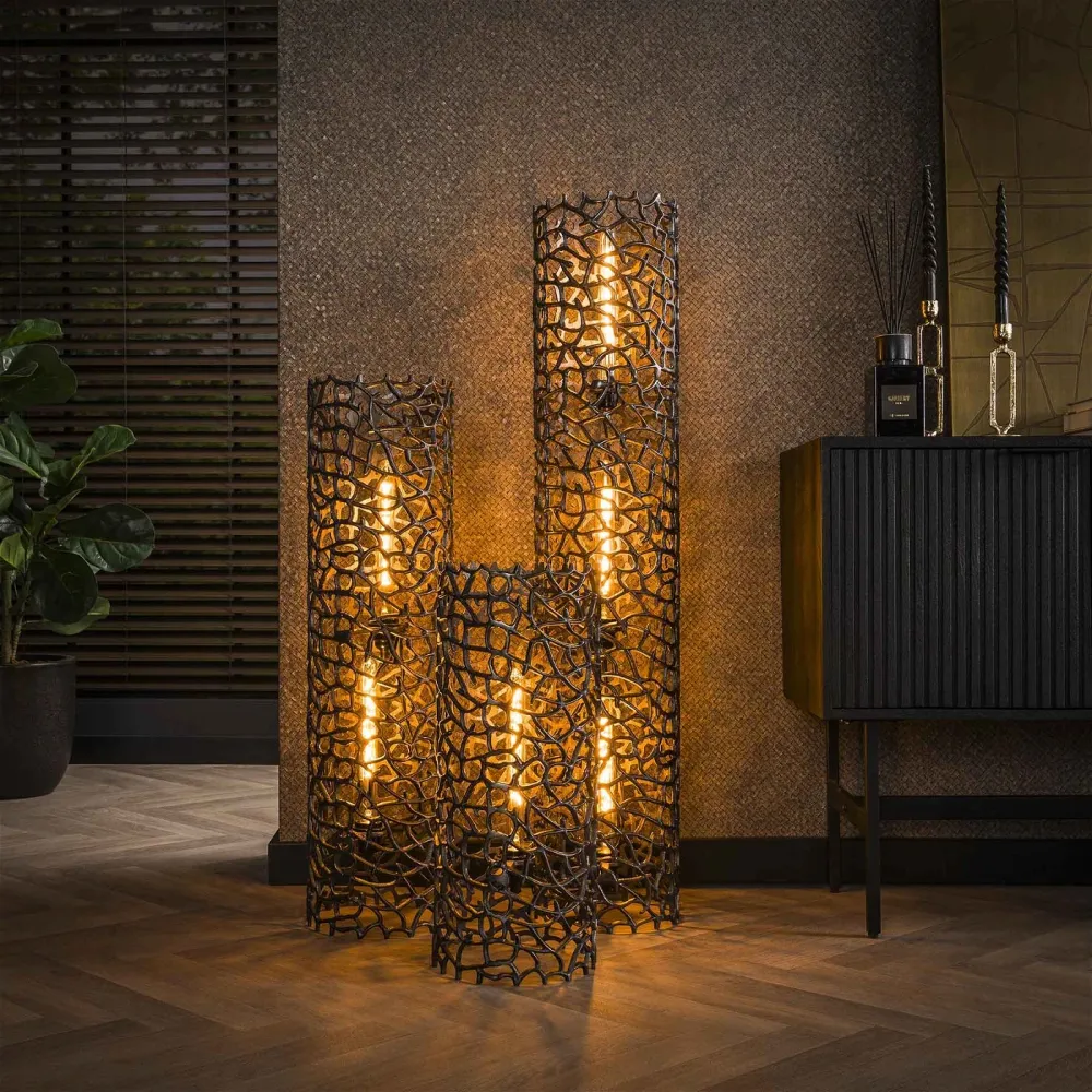 Giga Meubel Vloerlamp Weaver - Zwart Metaal - 3-Lichts - 25x25x122cm