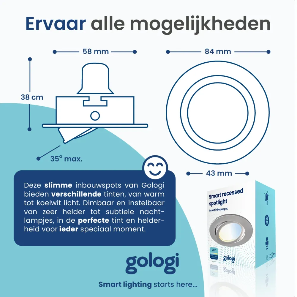 Gologi Slimme Inbouwspot - Gu10 CCT LED Lamp - Wit