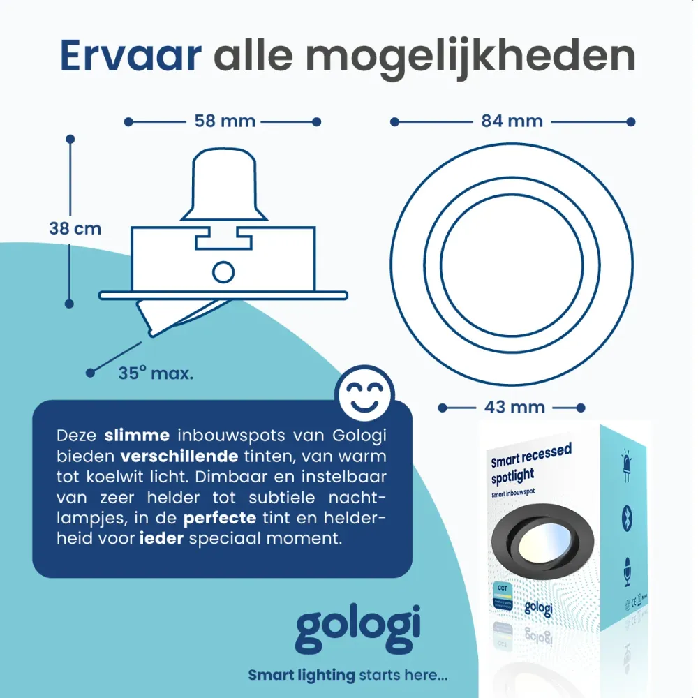 Gologi Slimme Inbouwspot - Gu10 CCT LED Lamp - Zwart