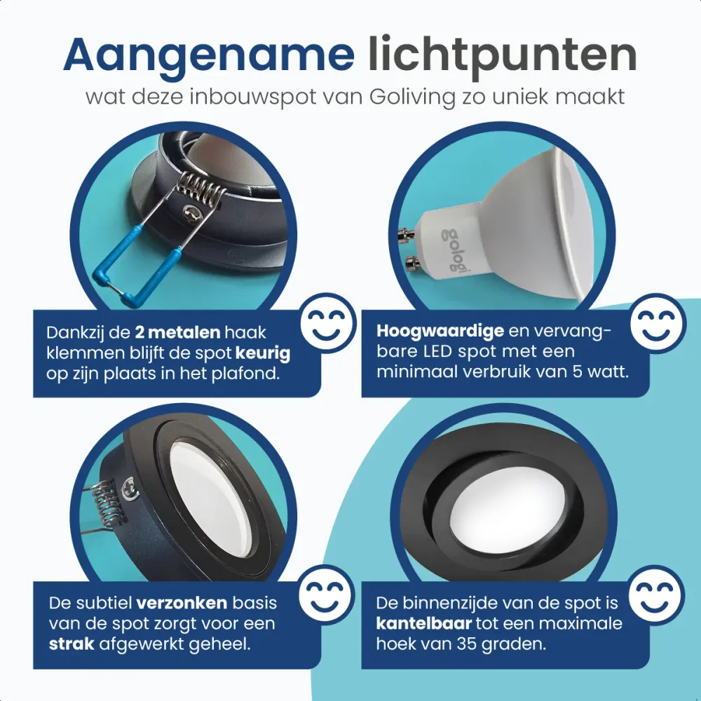 Gologi Slimme Inbouwspot - Gu10 CCT LED Lamp - Zwart