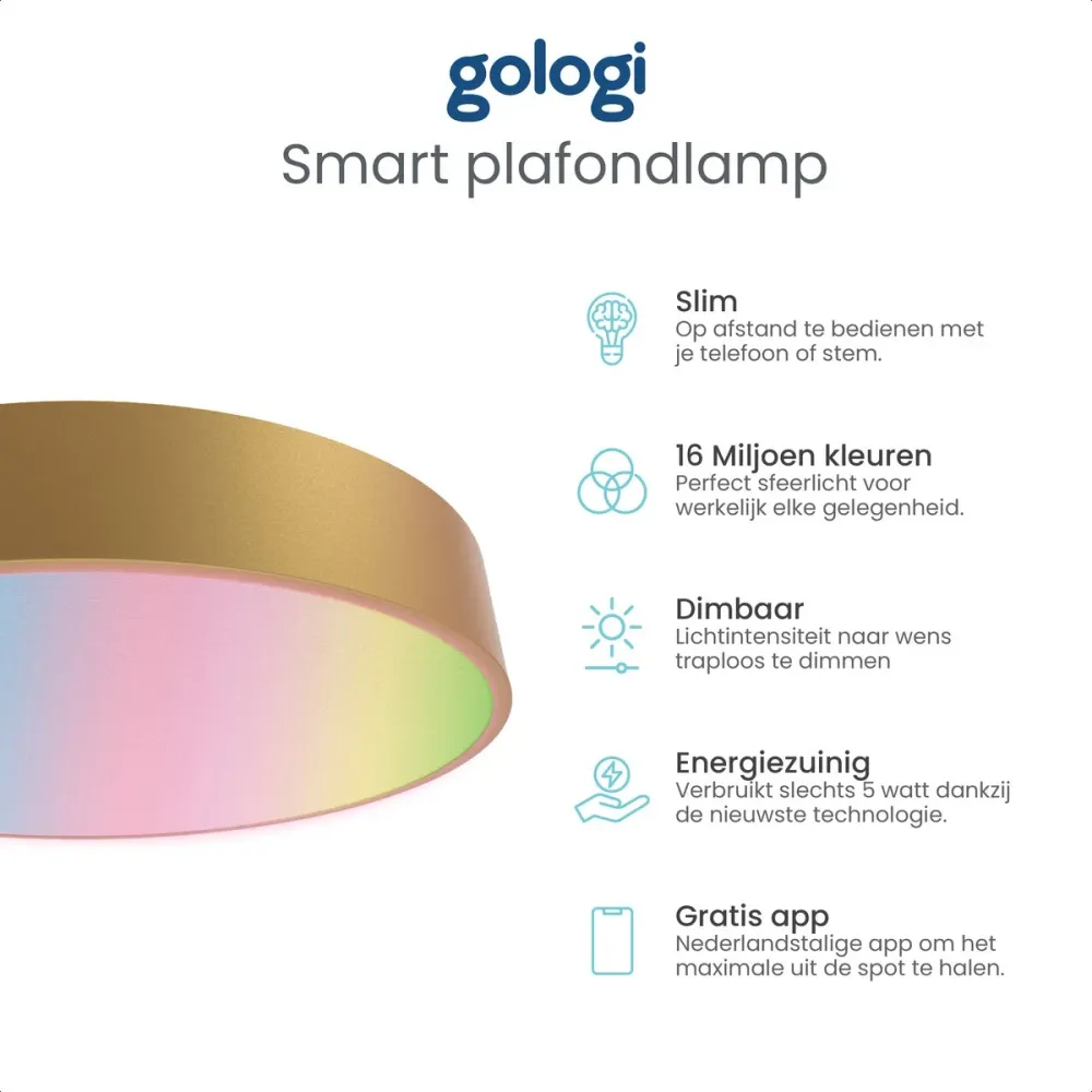 Gologi Slimme Plafondlamp Goud - 30cm
