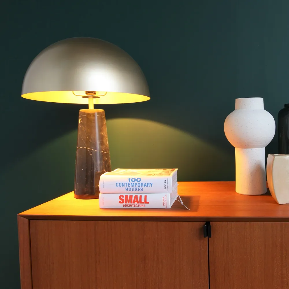 Gouden Lamp met marmeren voet - Merit - Goud/Zwart Marmer