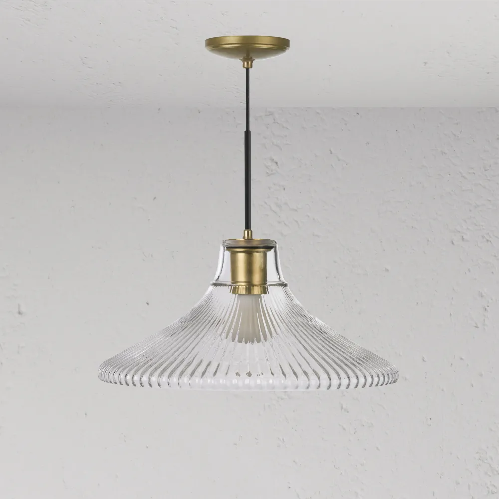Hammersmith Grote Hanglamp Geribbeld Glas - Antiek Messing