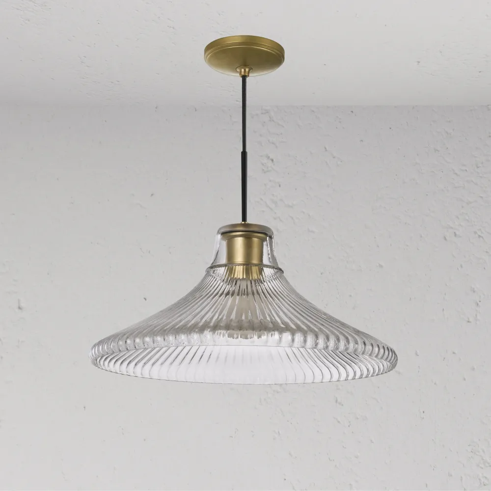 Hammersmith Grote Hanglamp Geribbeld Glas - Antiek Messing