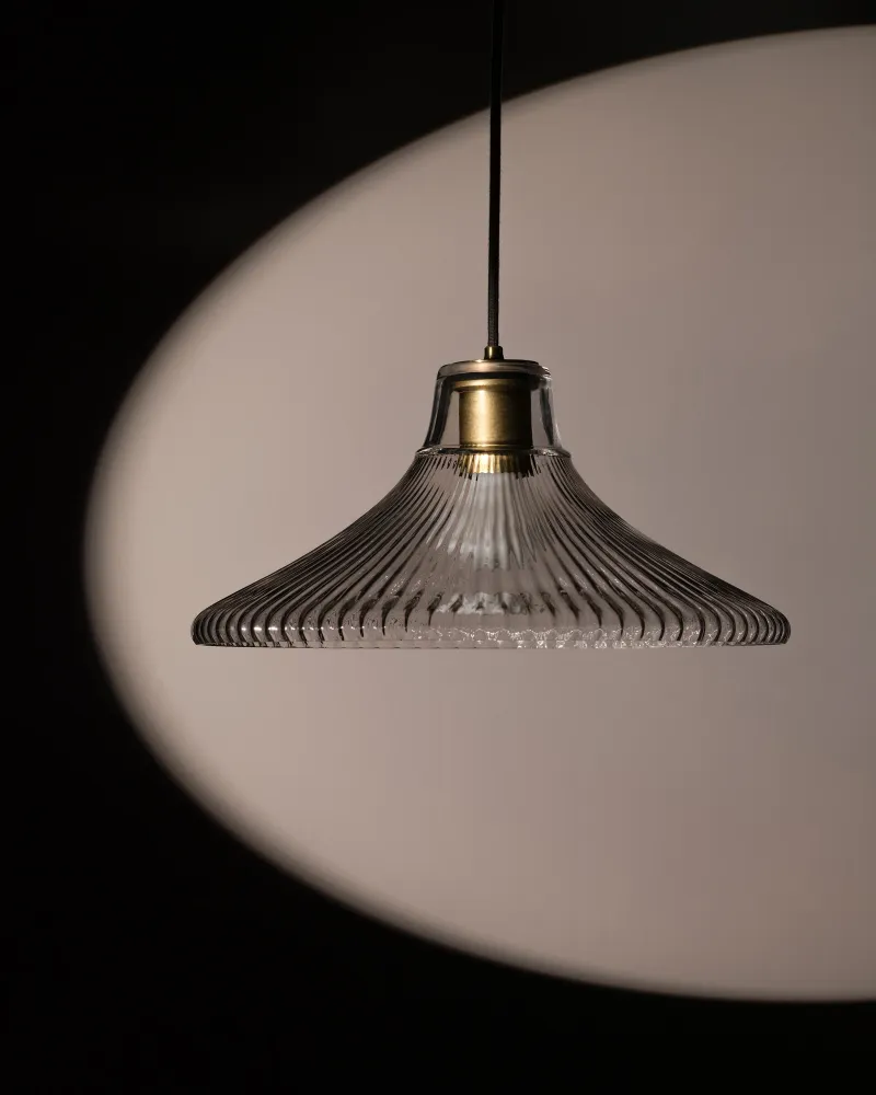 Hammersmith Grote Hanglamp Geribbeld Glas - Antiek Messing