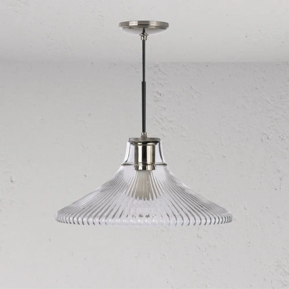 Hammersmith Grote Hanglamp Geribbeld Glas - Gepolijst Nikkel