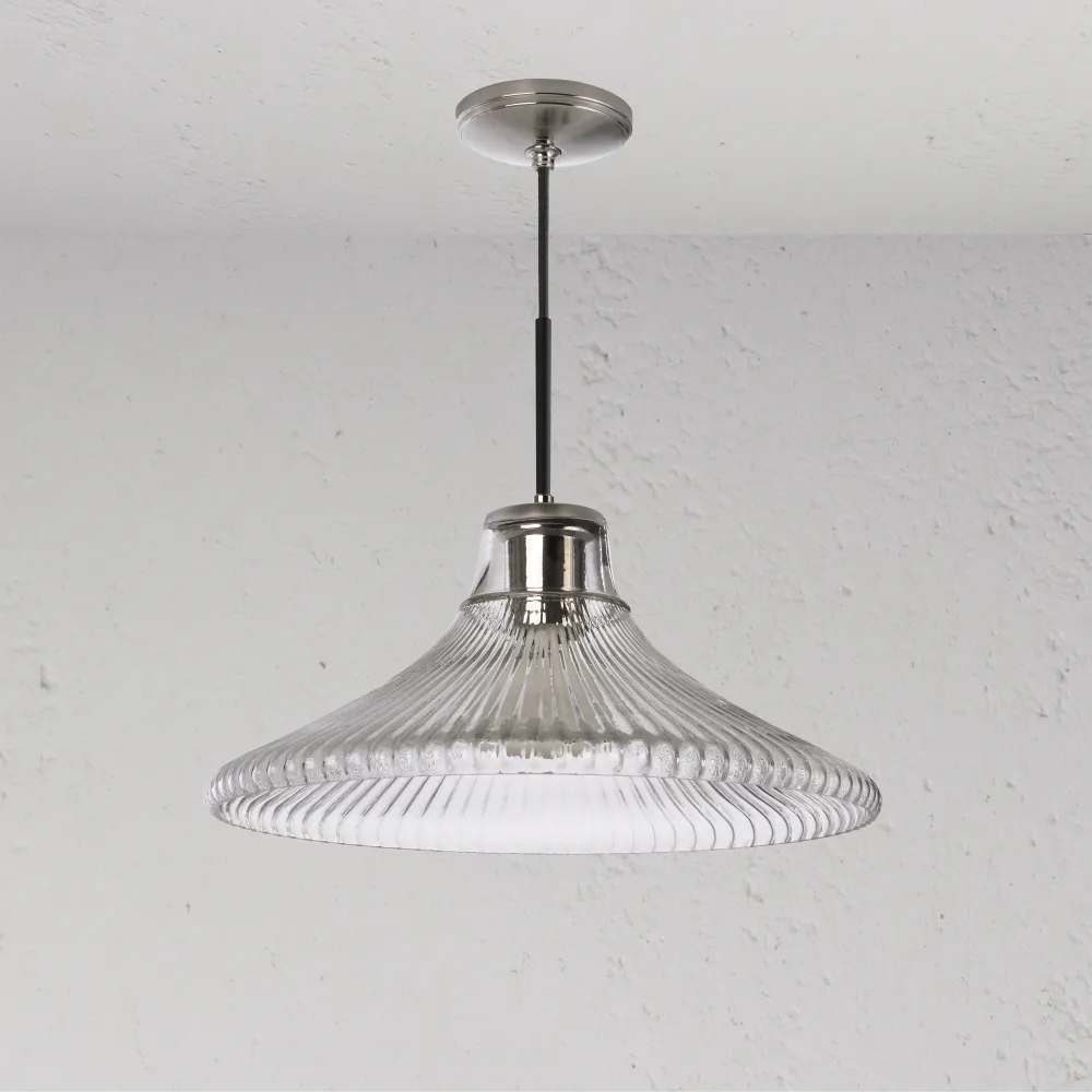 Hammersmith Grote Hanglamp Geribbeld Glas - Gepolijst Nikkel