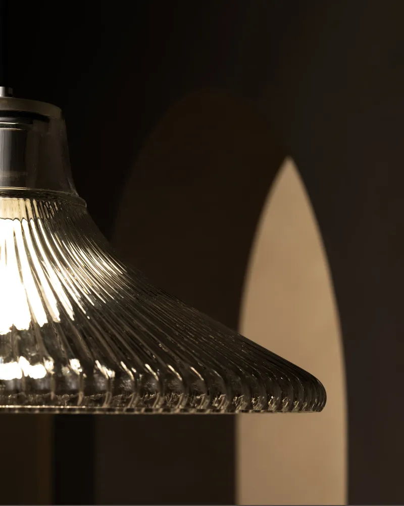 Hammersmith Grote Hanglamp Geribbeld Glas - Gepolijst Nikkel
