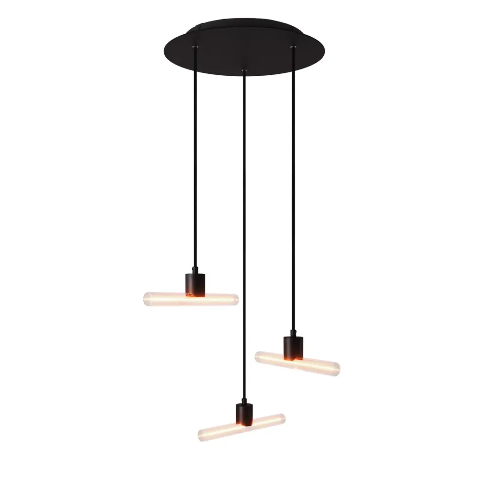 Hanglamp met 3 asymmetrische pendels esse14 met Rose-One, compleet met textiel strijkijzersnoer en metalen afwerkingen - Z...