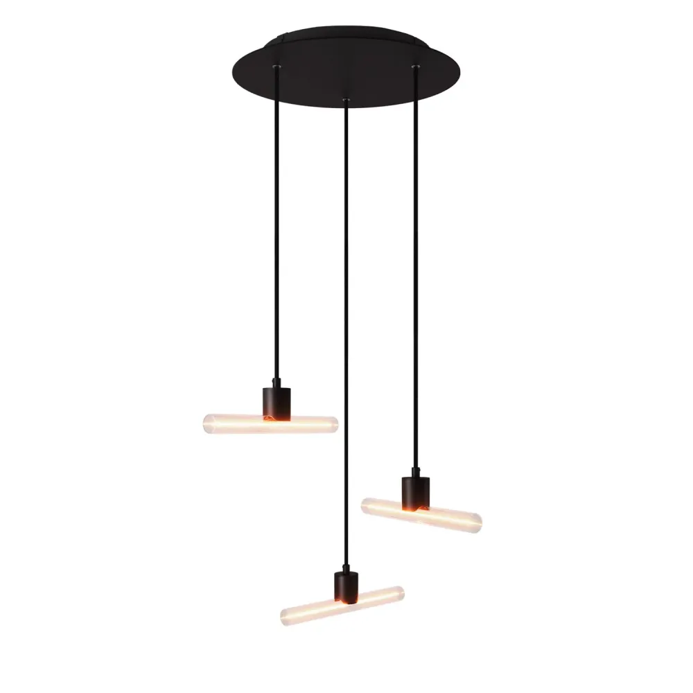 Hanglamp met 3 asymmetrische pendels esse14 met Rose-One, compleet met textiel strijkijzersnoer en metalen afwerkingen - Z...