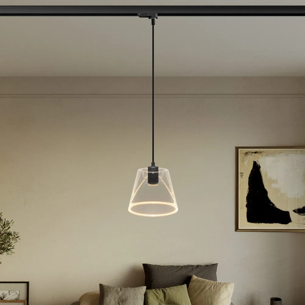 Hanglamp met Ghost lichtbron transparante kegel voor rails - Zwart