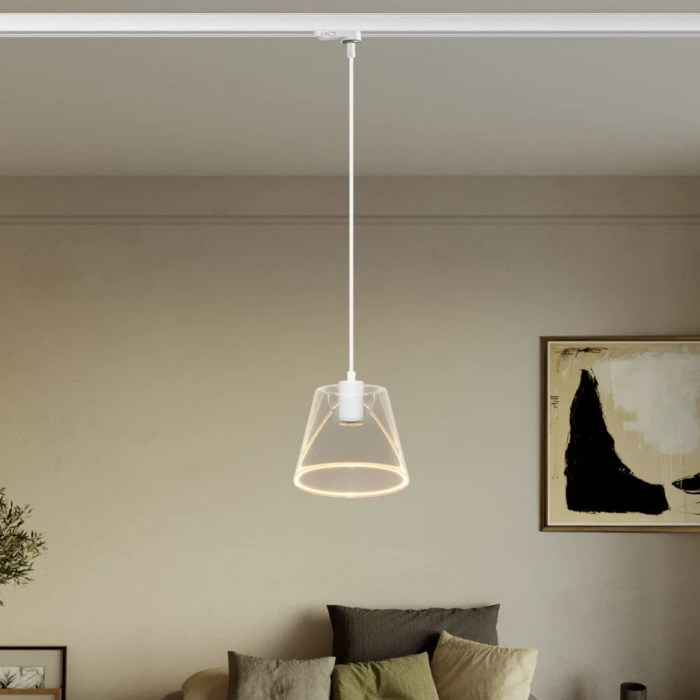 Hanglamp met Ghost lichtbron transparante kegel voor rails - Wit