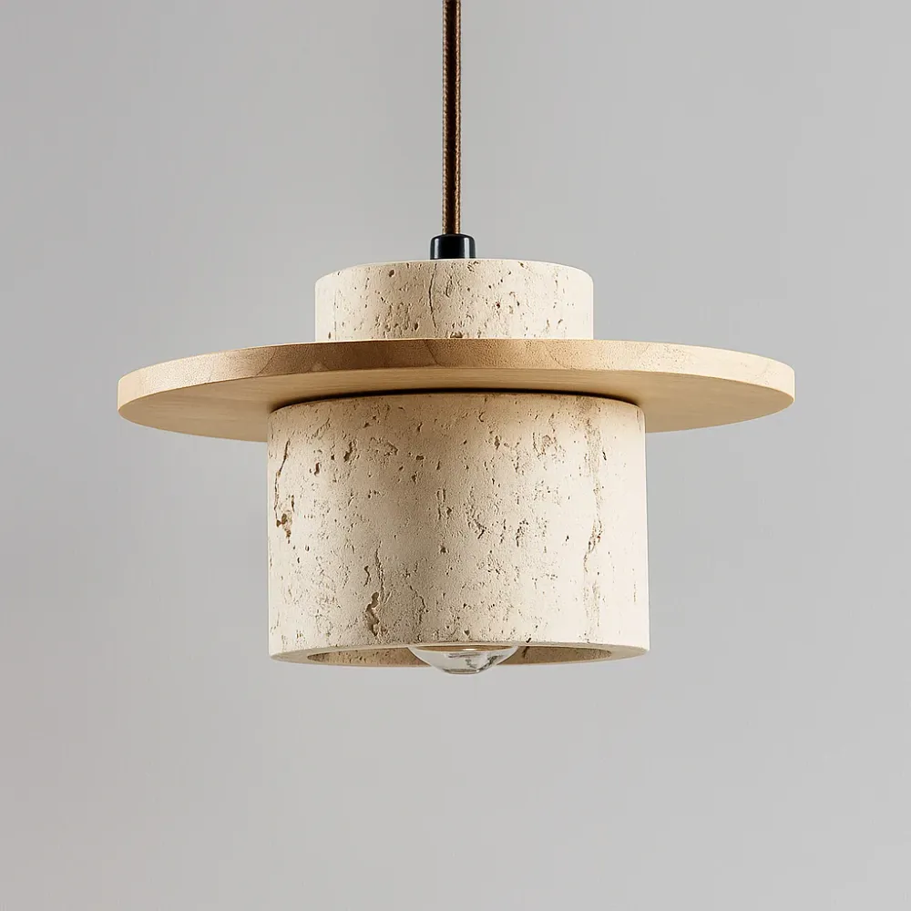 Hanglamp – Travertin & Hout | Retro Stijl | LED Geschikt
