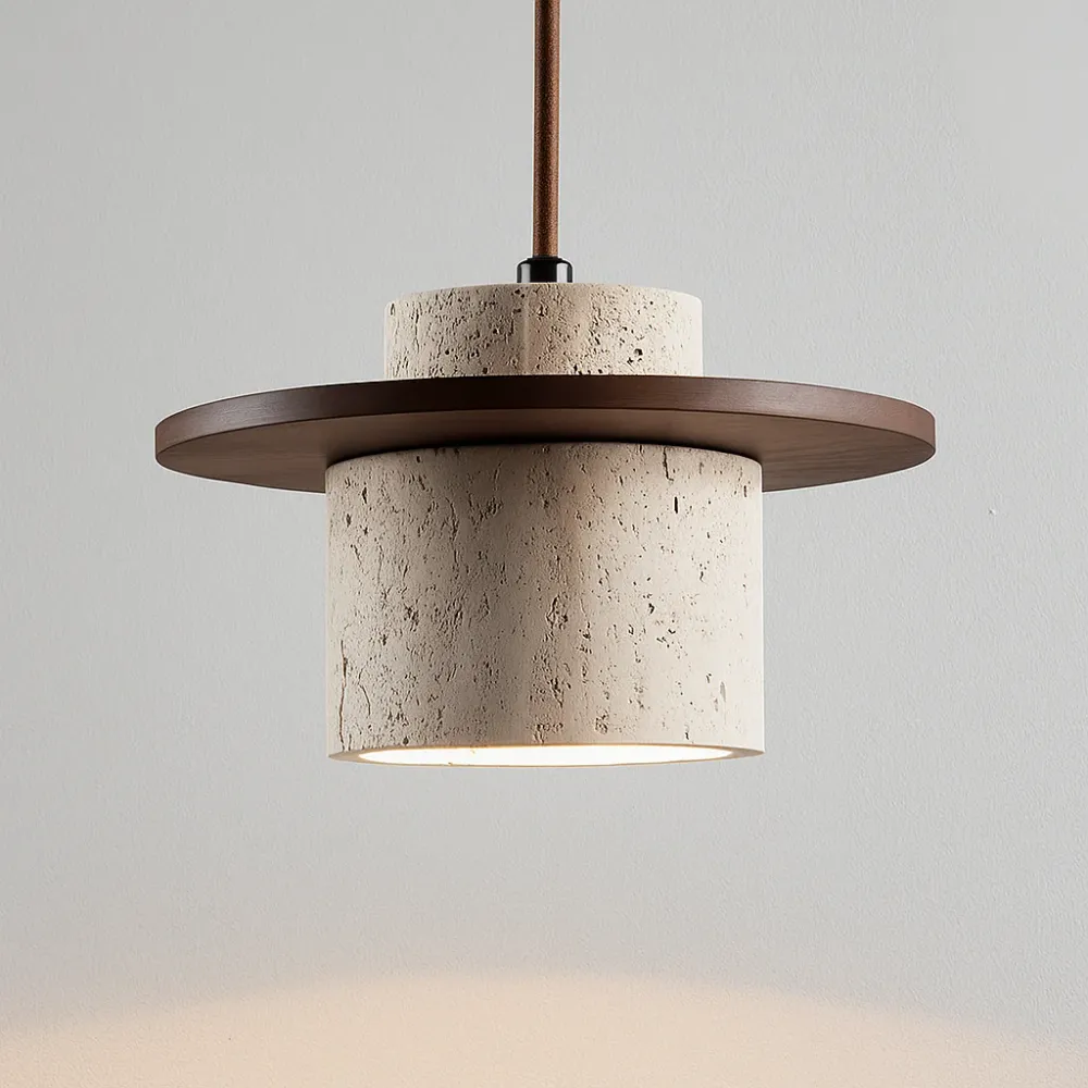 Hanglamp – Travertin & Hout | Retro Stijl | LED Geschikt
