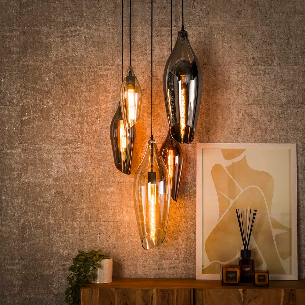 Hanglamp Alune - 5-lichts - Amber Mix - Glas Hanglampen