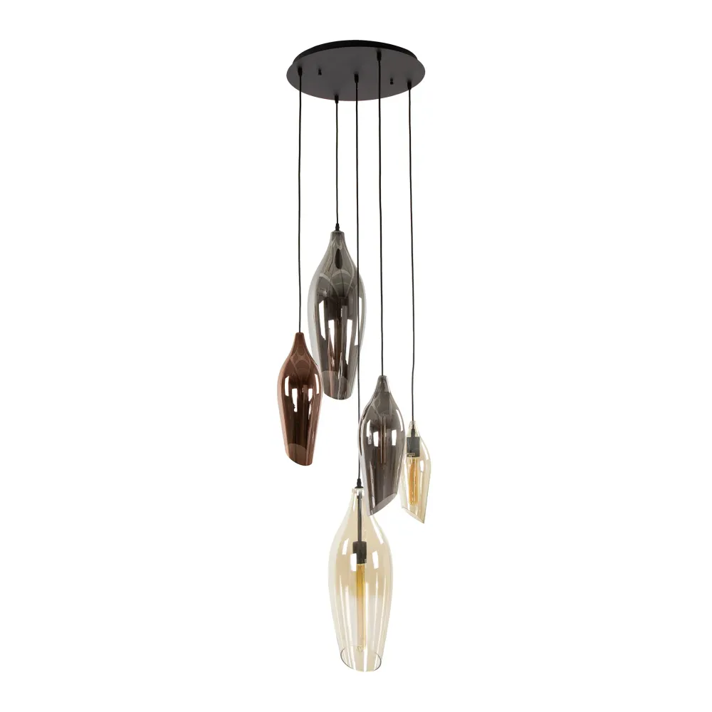 Hanglamp Alune - 5-lichts - Amber Mix - Glas Hanglampen