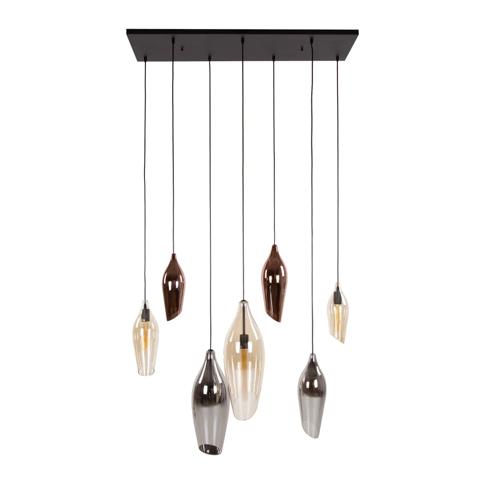 Hanglamp Alune - 7-lichts - Amber Mix - Glas Hanglampen