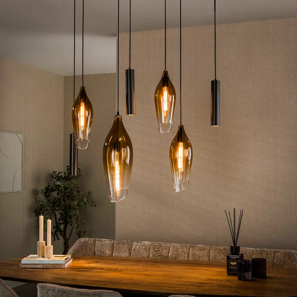 Hanglamp Alune - 7-lichts - Goud - Glas - Met Spots Hanglampen