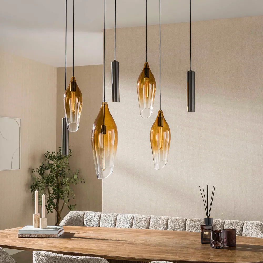 Hanglamp Alune - 7-lichts - Goud - Glas - Met Spots Hanglampen