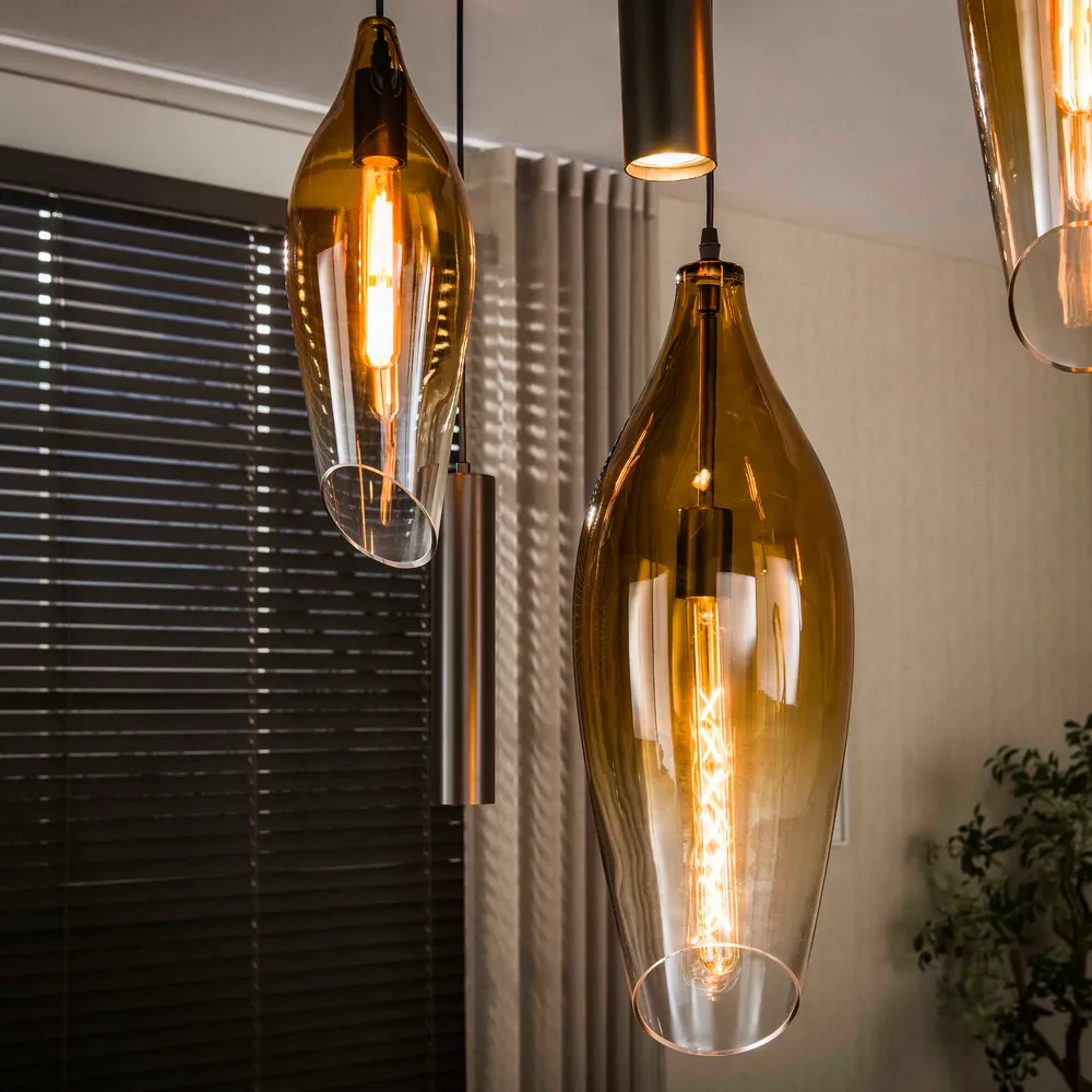 Hanglamp Alune - 7-lichts - Goud - Glas - Met Spots Hanglampen