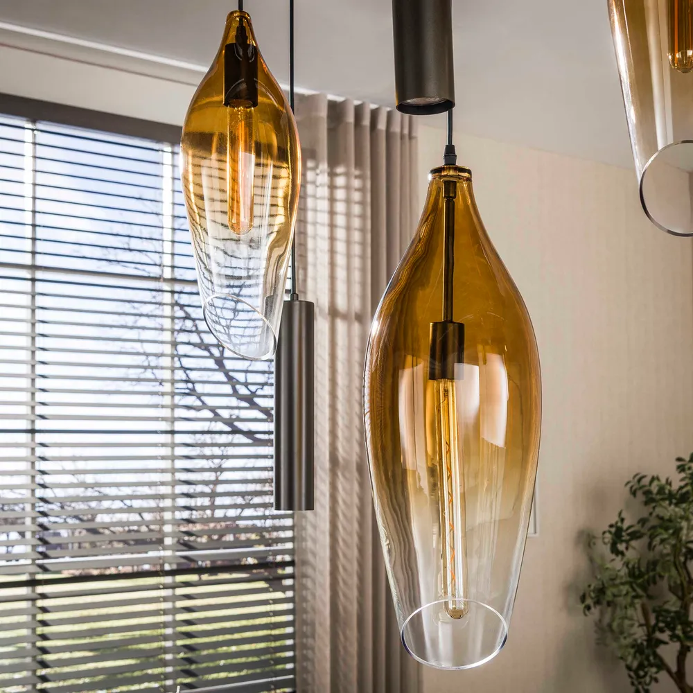 Hanglamp Alune - 7-lichts - Goud - Glas - Met Spots Hanglampen