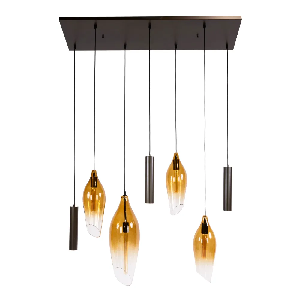 Hanglamp Alune - 7-lichts - Goud - Glas - Met Spots Hanglampen