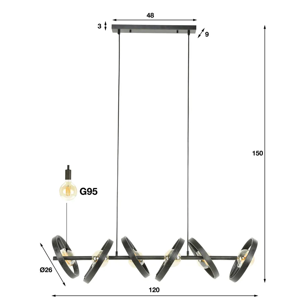Hanglamp Amara - 6-lichts - Antraciet - Metaal Hanglampen