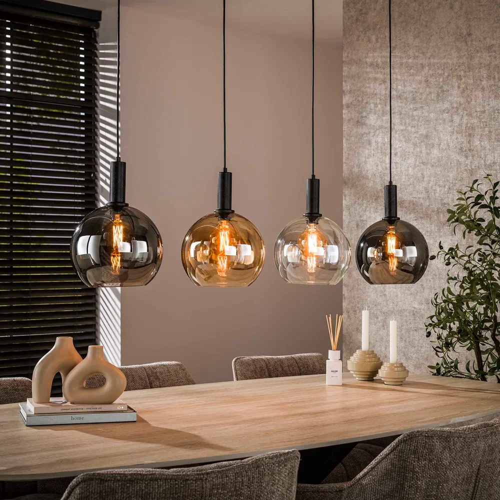 Hanglamp Auren - 4-lichts - Amber Mix - Glazen Bollen Hanglampen