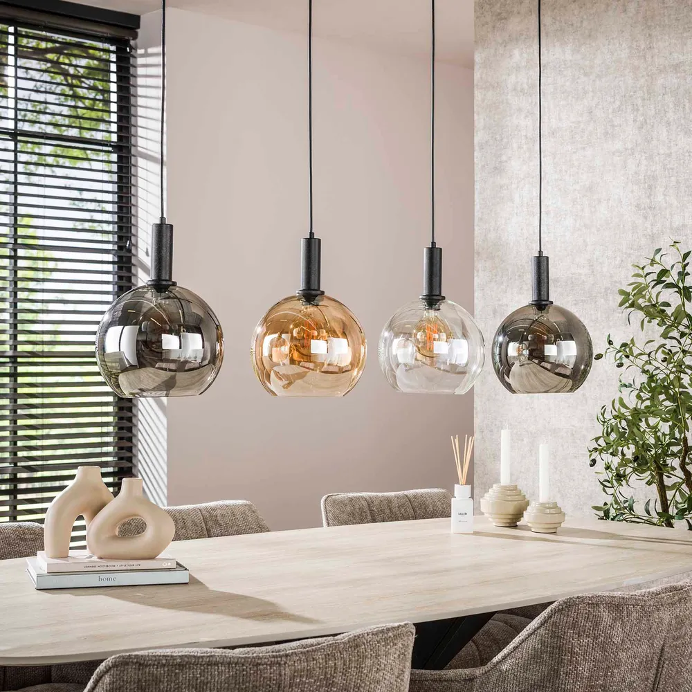 Hanglamp Auren - 4-lichts - Amber Mix - Glazen Bollen Hanglampen