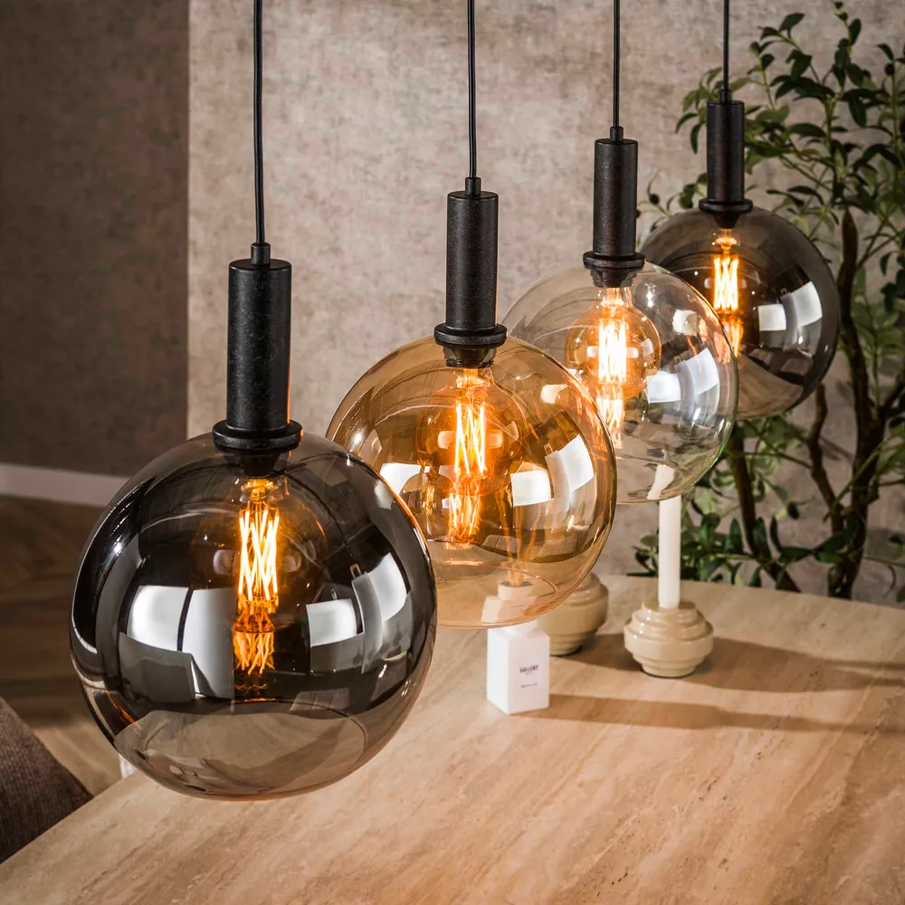 Hanglamp Auren - 4-lichts - Amber Mix - Glazen Bollen Hanglampen
