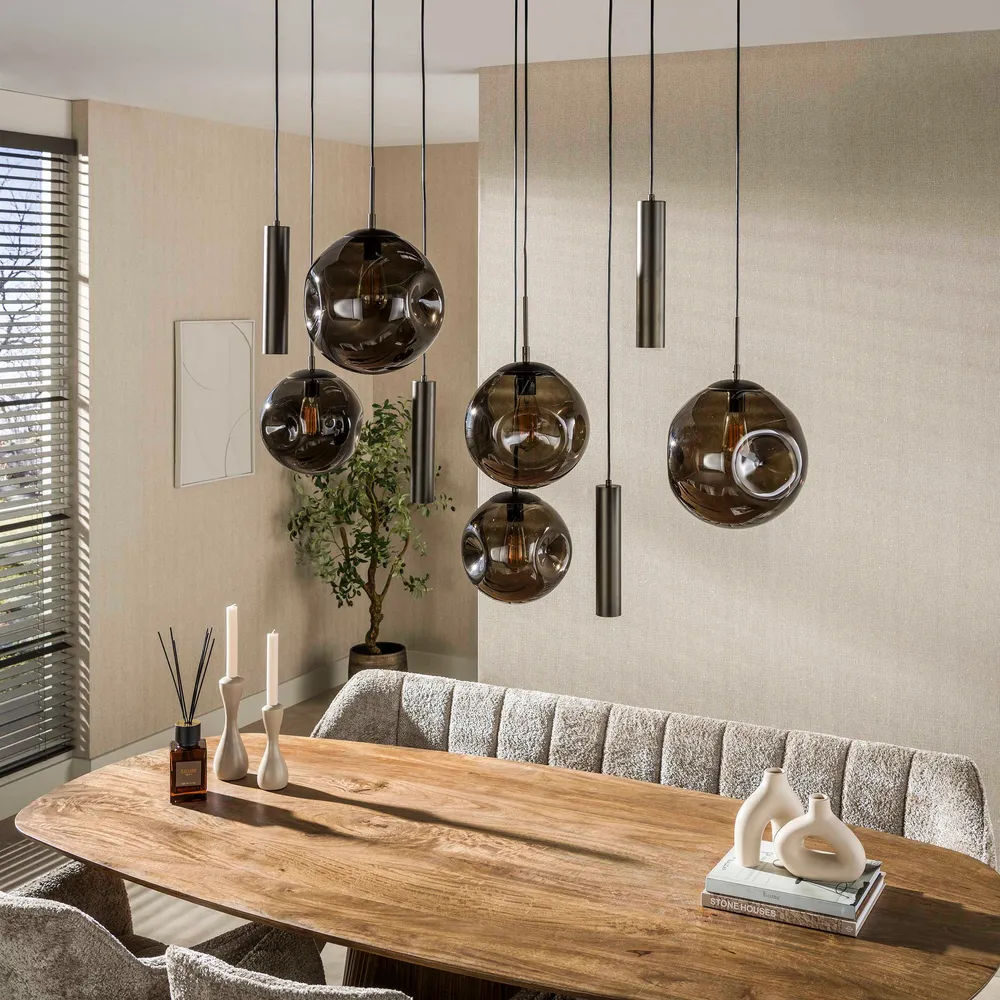 Hanglamp Bellum - 9-lichts - Brons - Glazen Bollen - Met Spots Hanglampen