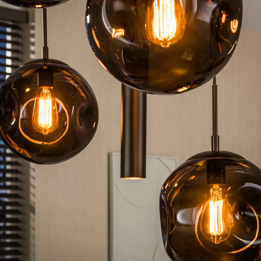 Hanglamp Bellum - 9-lichts - Brons - Glazen Bollen - Met Spots Hanglampen