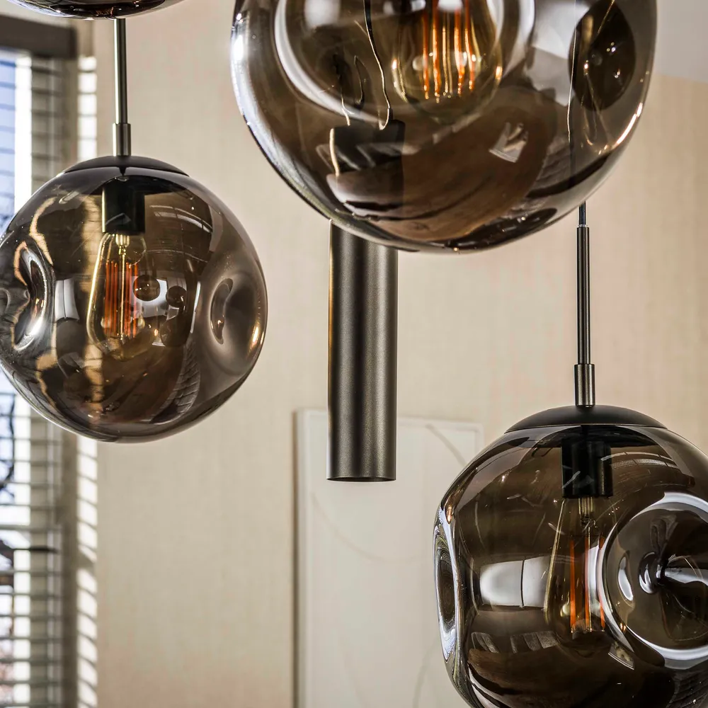 Hanglamp Bellum - 9-lichts - Brons - Glazen Bollen - Met Spots Hanglampen