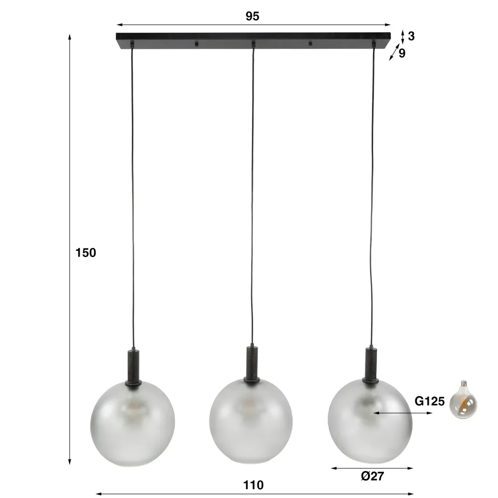 Hanglamp Claron - 3-lichts - Frosted Grijs - Matglas Hanglampen