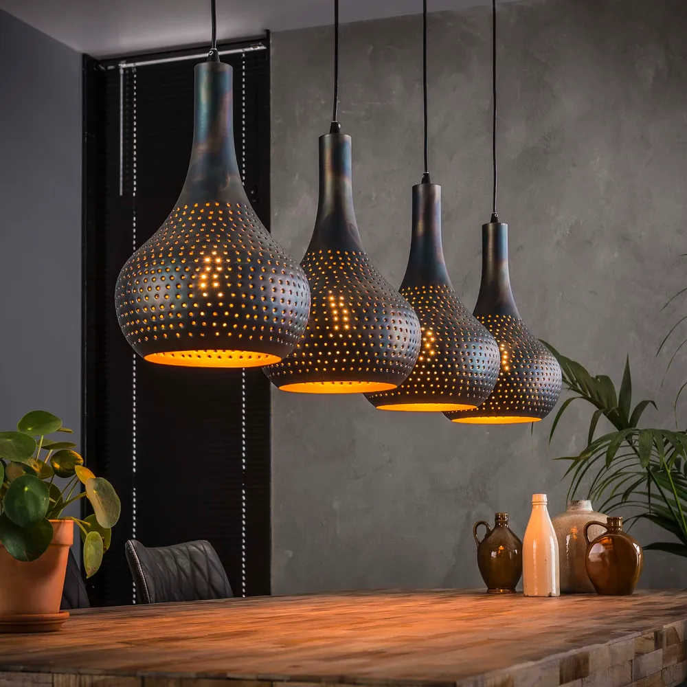 Hanglamp Drew - 4-lichts - Zwart/Bruin - Metaal Hanglampen