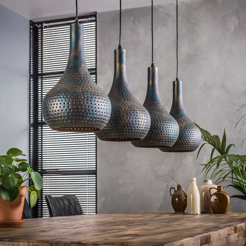 Hanglamp Drew - 4-lichts - Zwart/Bruin - Metaal Hanglampen