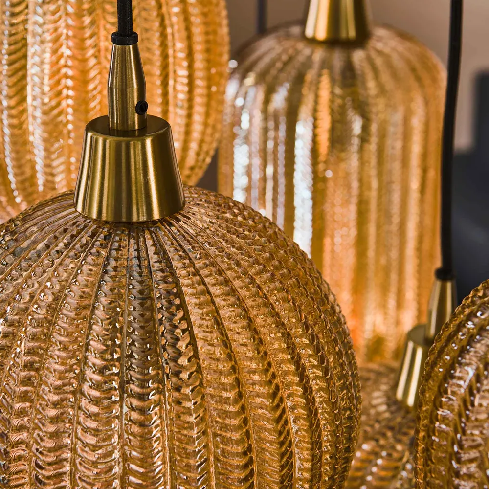 Hanglamp Elio - 7-lichts - Amberkleurig - Glas Hanglampen
